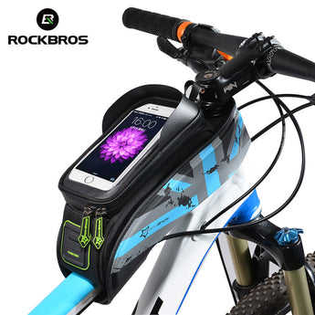 ROCKBROS MTB Road Bicycle Bike Bags Rainproof Touch Screen Cycling Top Front Tube Frame Bags 5.8/6.0 Phone Case Bike Accessories